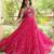 Pink faux georgette leheriya print with kutchi patche work navratri gown