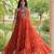 Rust faux georgette leheriya print with kutchi patche work navratri gown