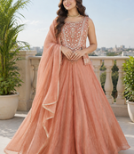 Peach salsa silk blend embroidered sharara set for wedding
