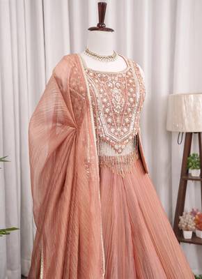 Peach salsa silk blend embroidered sharara set for wedding 4