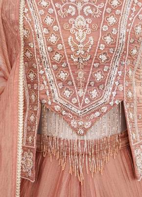 Peach salsa silk blend embroidered sharara set for wedding 5