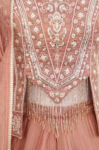 Peach salsa silk blend embroidered sharara set for wedding