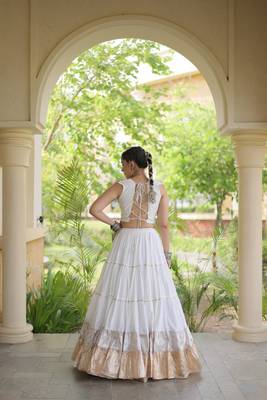 women navratri rayon lehenga choli with lampi lace & kutchi work blouse - free size 2