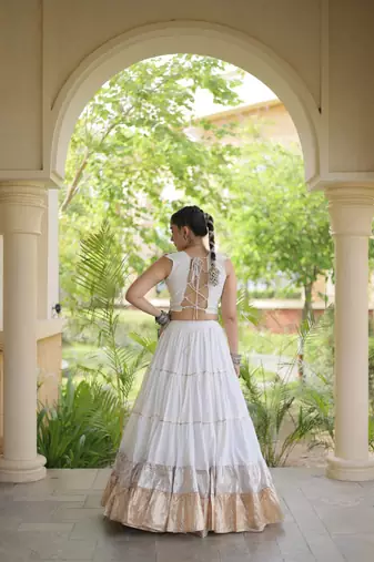 women navratri rayon lehenga choli with lampi lace & kutchi work blouse - free size