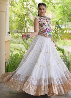 women navratri rayon lehenga choli with lampi lace & kutchi work blouse - free size 3