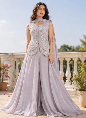 Pearl grey fendi crush embroidered sharara set for wedding 1