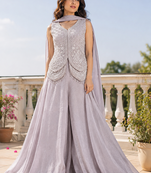 Pearl grey fendi crush embroidered sharara set for wedding