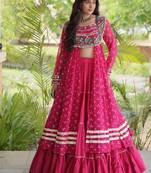 navratri cotton lehenga choli -bandhani print kurti with kutchi patchwork & flair - free size