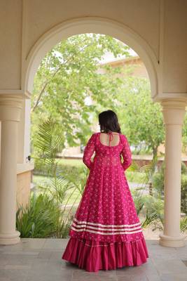 navratri cotton lehenga choli -bandhani print kurti with kutchi patchwork & flair - free size 2