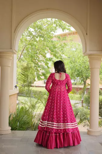 navratri cotton lehenga choli -bandhani print kurti with kutchi patchwork & flair - free size
