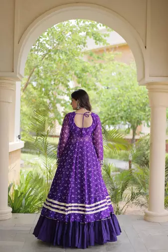 navratri cotton lehenga choli -bandhani print kurti with kutchi patchwork & flair - free size