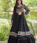 navratri cotton lehenga choli -bandhani print kurti with kutchi patchwork & flair - free size