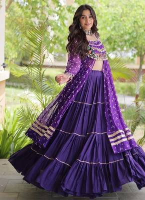 navratri cotton lehenga choli -bandhani print kurti with kutchi patchwork & flair - free size 3