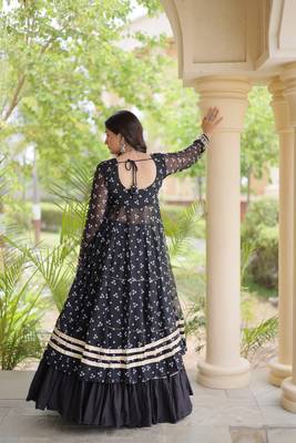 navratri cotton lehenga choli -bandhani print kurti with kutchi patchwork & flair - free size 2