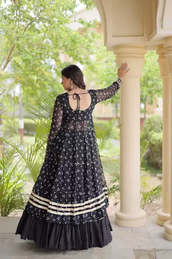 navratri cotton lehenga choli -bandhani print kurti with kutchi patchwork & flair - free size