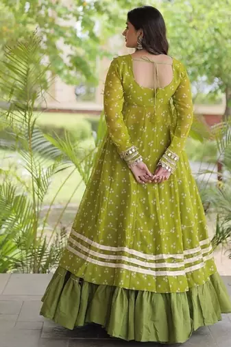 navratri cotton lehenga choli -bandhani print kurti with kutchi patchwork & flair - free size