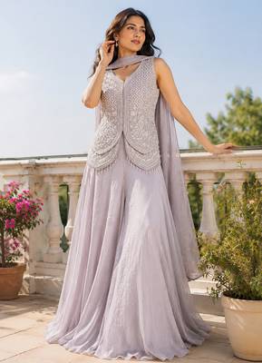 Pearl grey fendi crush embroidered sharara set for wedding 2