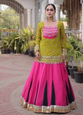 women navratri rayon lehenga choli with bandhani jacket - free size 1