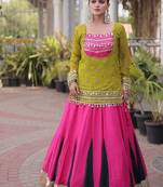 women navratri rayon lehenga choli with bandhani jacket - free size