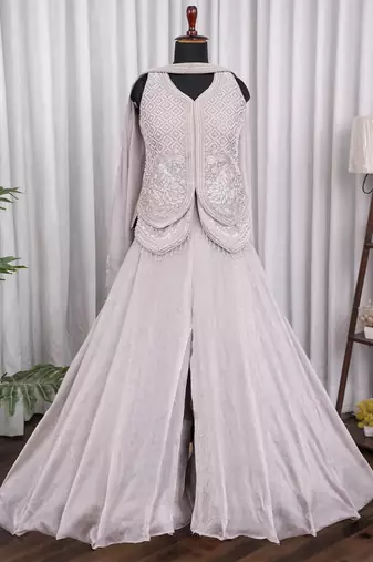 Pearl grey fendi crush embroidered sharara set for wedding