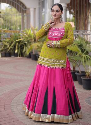 women navratri rayon lehenga choli with bandhani jacket - free size 3