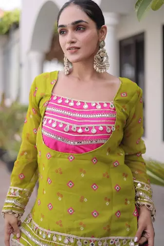 women navratri rayon lehenga choli with bandhani jacket - free size