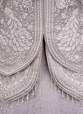 Pearl grey fendi crush embroidered sharara set for wedding 5
