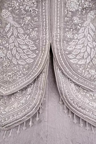 Pearl grey fendi crush embroidered sharara set for wedding