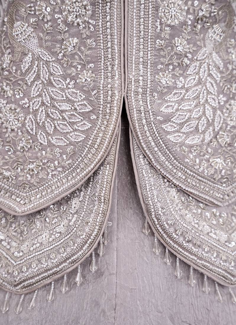 Pearl grey fendi crush embroidered sharara set for wedding