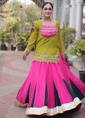 women navratri rayon lehenga choli with bandhani jacket - free size 5