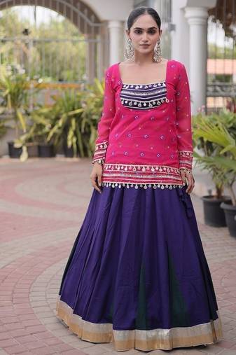 women navratri rayon lehenga choli with bandhani jacket - free size