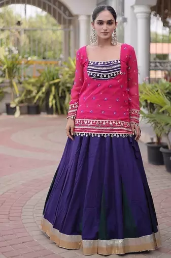 women navratri rayon lehenga choli with bandhani jacket - free size
