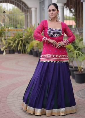 women navratri rayon lehenga choli with bandhani jacket - free size 2