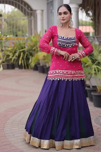 women navratri rayon lehenga choli with bandhani jacket - free size