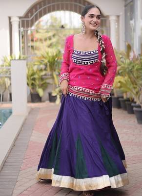 women navratri rayon lehenga choli with bandhani jacket - free size 3
