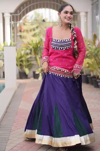 women navratri rayon lehenga choli with bandhani jacket - free size