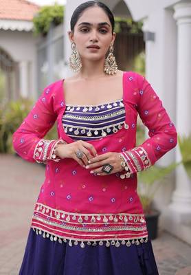 women navratri rayon lehenga choli with bandhani jacket - free size 4
