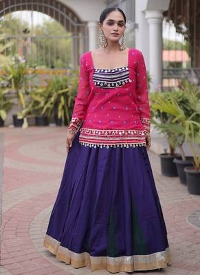 women navratri rayon lehenga choli with bandhani jacket - free size 5
