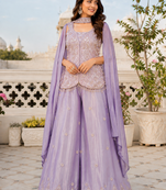 Lavender silk embroidered wide-leg sharara set for wedding