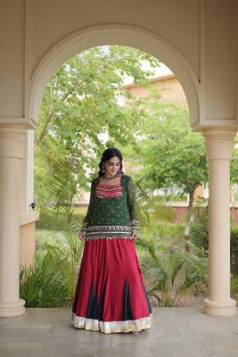 women navratri rayon lehenga choli with bandhani jacket - free size 2