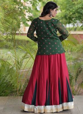 women navratri rayon lehenga choli with bandhani jacket - free size 3