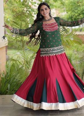 women navratri rayon lehenga choli with bandhani jacket - free size 1