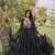 Black faux georgette bandhni print with kutchi patche work navratri gown
