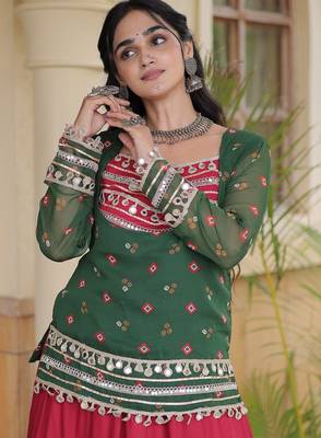 women navratri rayon lehenga choli with bandhani jacket - free size 4