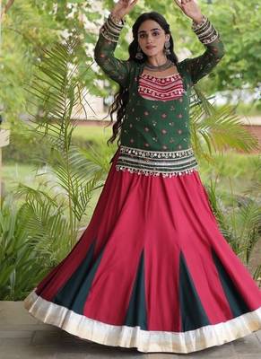 women navratri rayon lehenga choli with bandhani jacket - free size 5