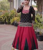 women navratri rayon lehenga choli with bandhani jacket - free size