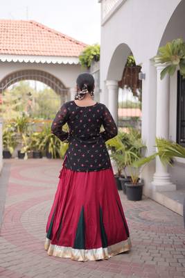 women navratri rayon lehenga choli with bandhani jacket - free size 2