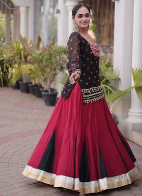women navratri rayon lehenga choli with bandhani jacket - free size 3
