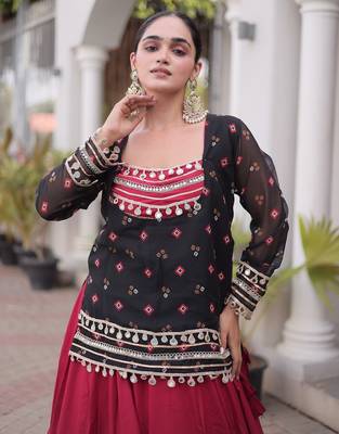 women navratri rayon lehenga choli with bandhani jacket - free size 4