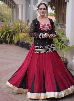women navratri rayon lehenga choli with bandhani jacket - free size 5
